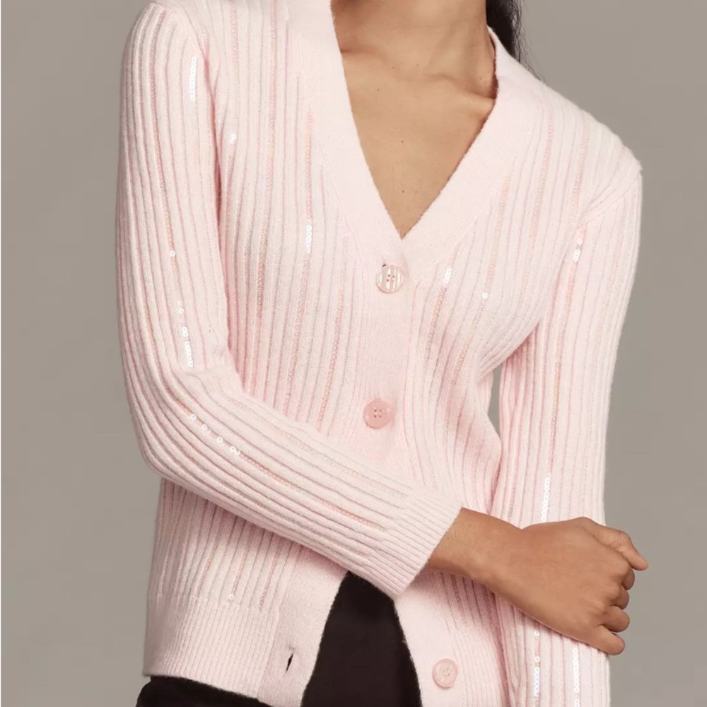Anthropologie Endless Rose V-Neck Sequin Cardigan Sweater size small